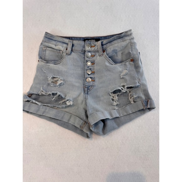 Aeropostale Pants - Aero Super High Rise Midi Distressed Denim Shorts Light Wash Button Fly‎ Size 4
